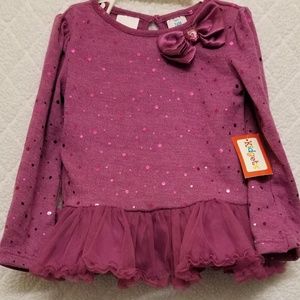 NWT-Purple Sequined Dress Top Ruffle Hem and bow